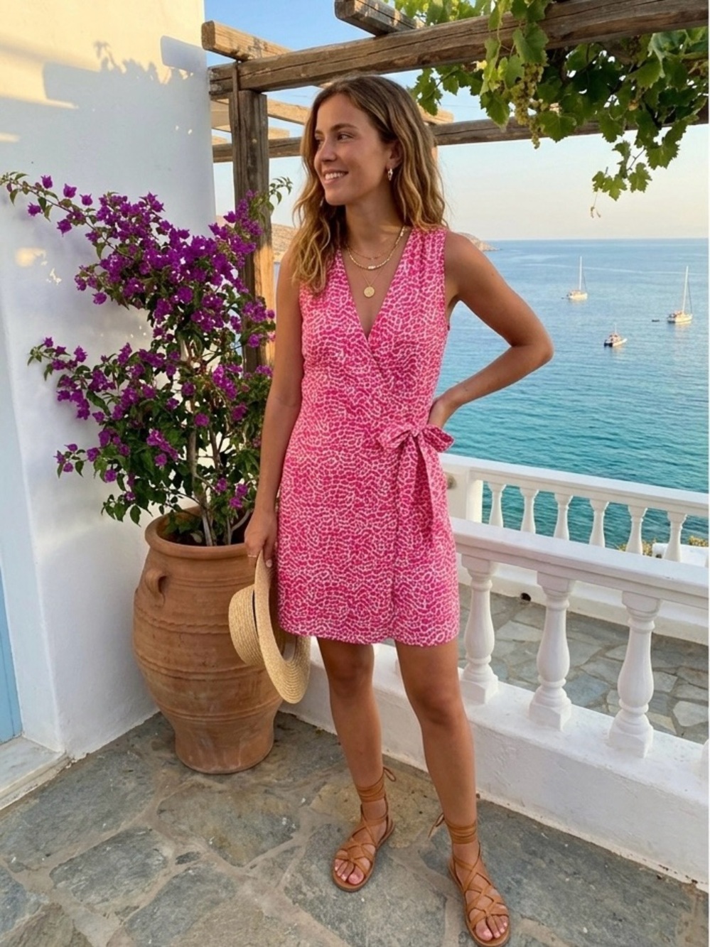 Kookaï - Sleeveless Pink Animal-Print Wrap Dress